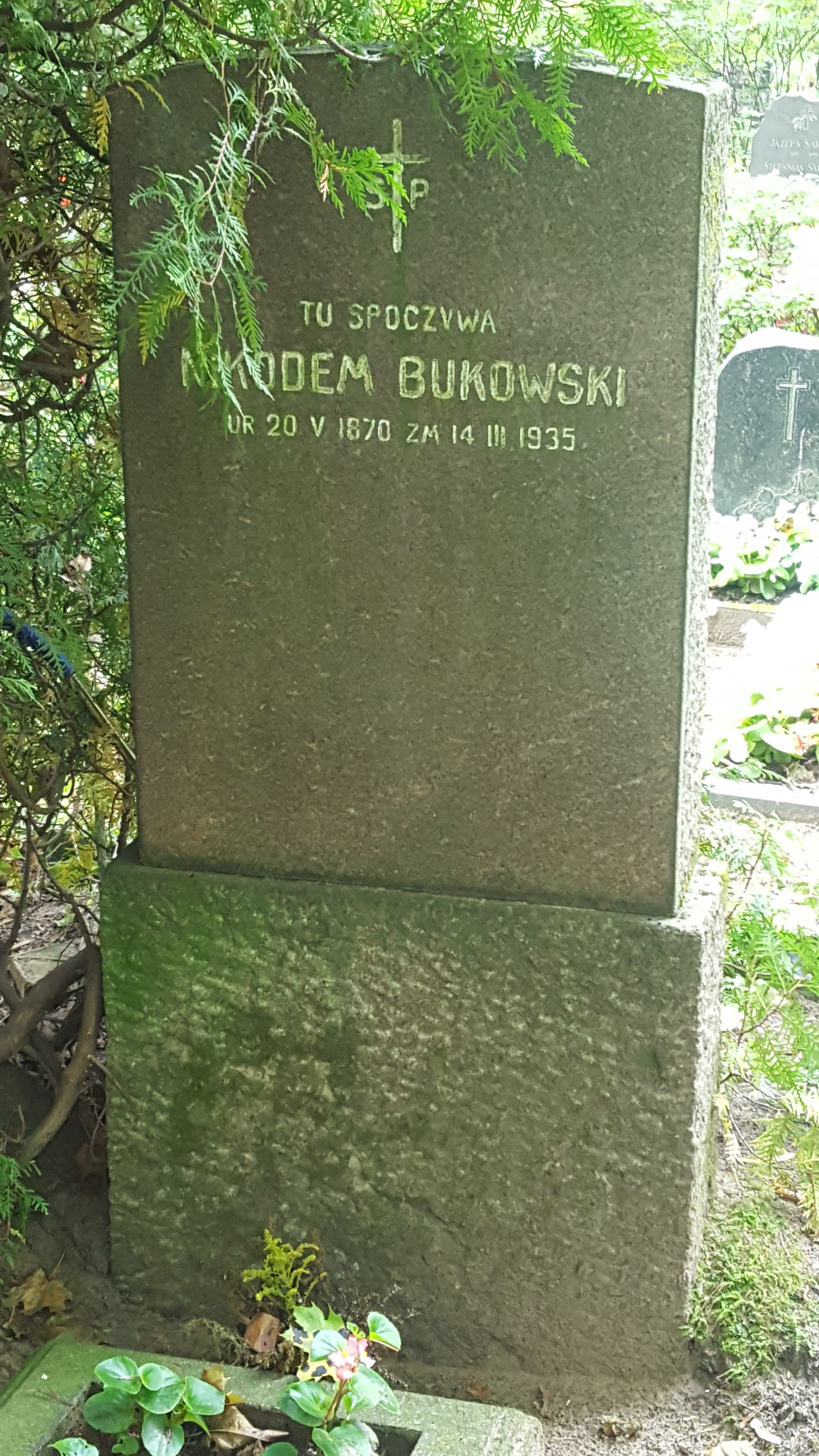 Tombstone of Nikodem Bukowski, St Michael's cemetery in Riga, as of 2021.