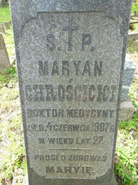 A fragment of the gravestone of Marian Chroscicki, Vilnius Rossa cemetery, as of 2013