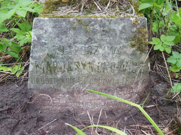 Fragment nagrobka Marii Symonowicz, cmentarz Na Rossie w Wilnie, stan z 2013 r.