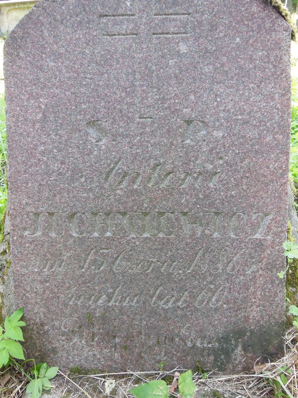 Fragment of the tombstone of Antoni Yuchnevich, Na Rossie cemetery in Vilnius, as of 2013.