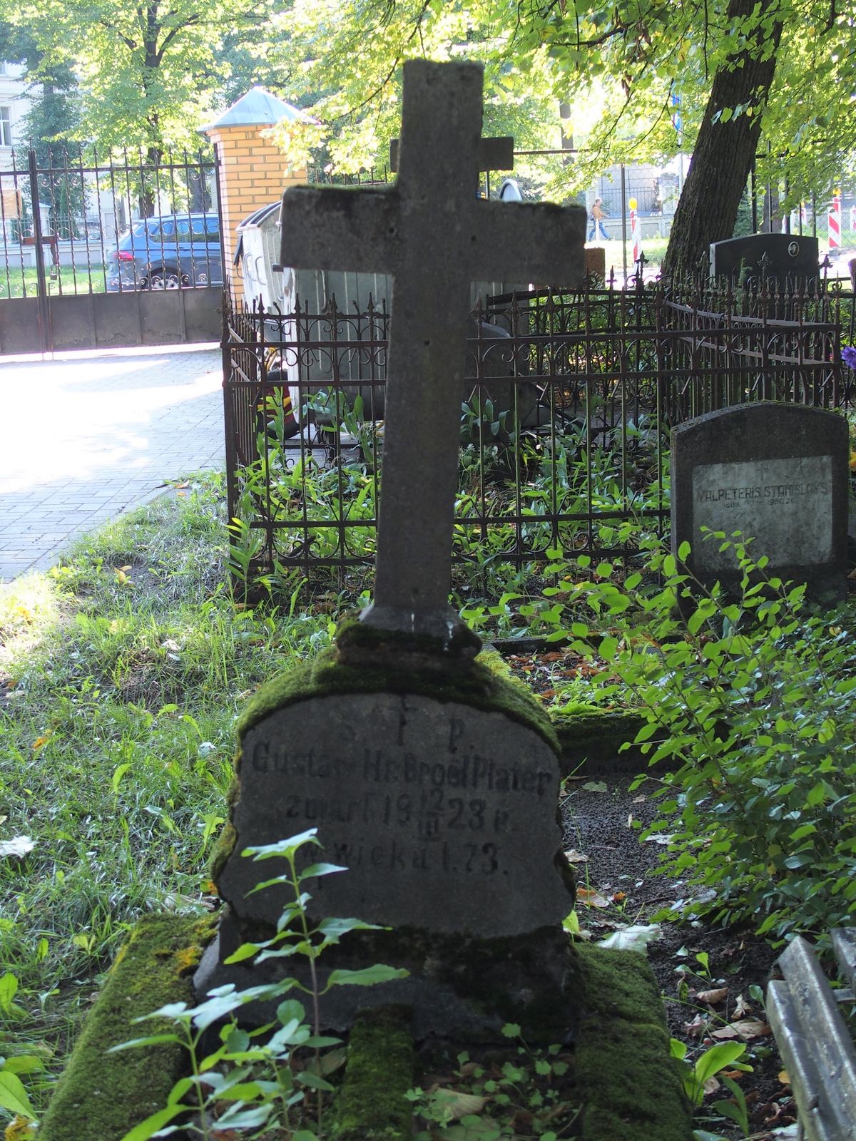 Tombstone of Gustav Broël Plater, St Michael's cemetery in Riga, as of 2021.