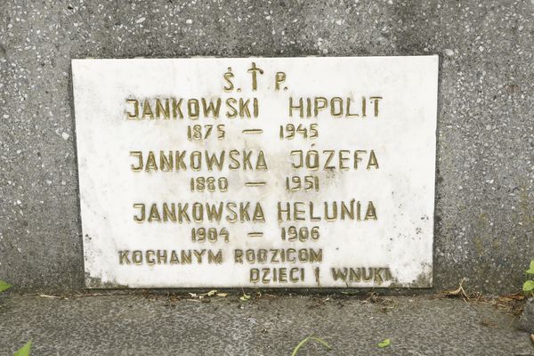 Inskrypcja z nagrobka rodziny Jankowskich, cmentarz Na Rossie w Wilnie, stan z 2013 r.