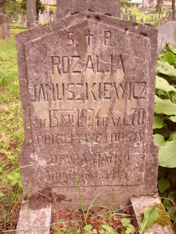 Fragment nagrobka Rozalii Januszkiewicz, cmentarz na Rossie w Wilnie, stan z 2014