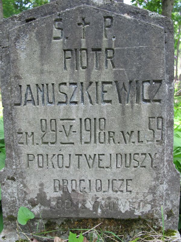 Fragment of the gravestone of Piotr Januszkiewicz, Rossa cemetery in Vilnius, as of 2013