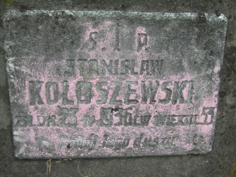 Fragment of Stanisław Kołoszewski's tombstone, Ross Cemetery in Vilnius, 2014 status