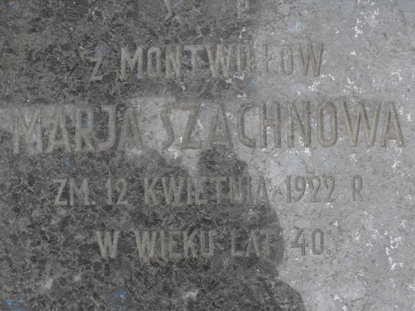 Fragment of Maria Szachno's tombstone, Na Rossa cemetery in Vilnius, as of 2013.