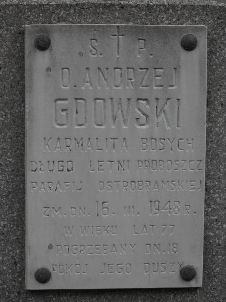 Fragment of the tombstone of Andrzej Gdowski, Na Rossie cemetery in Vilnius, as of 2013.