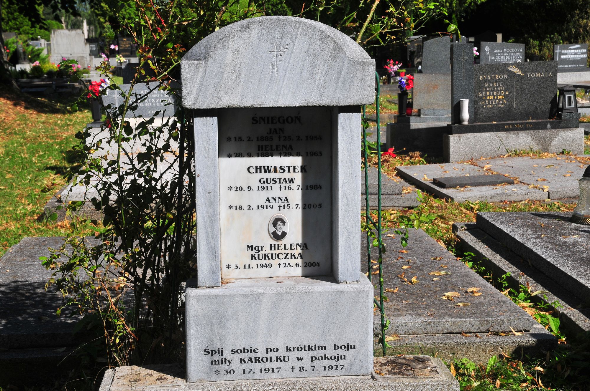 Tombstone of the families of Śniegoń, Chwistek, and Helena Kukuczka