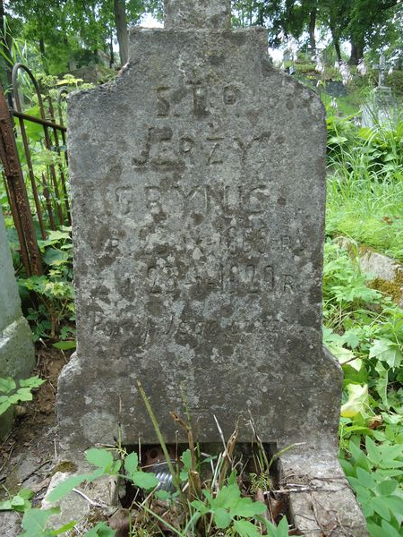 Inskrypcja na nagrobku Jerzego Grynisa, cmentarz na Rossie w Wilnie, stan z 2013