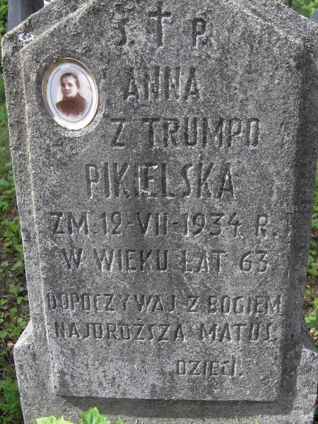 Fragment of Anna Pikielska's tombstone, Ross cemetery in Vilnius, as of 2013.