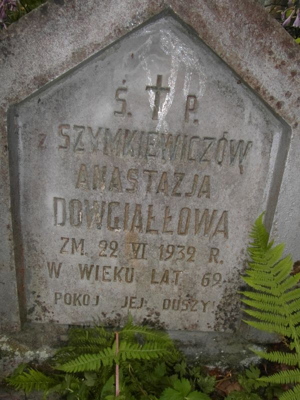 Inskrypcja nagrobka Anastazji Dowgiałło, cmentarz Na Rossie w Wilnie, stan z 2013