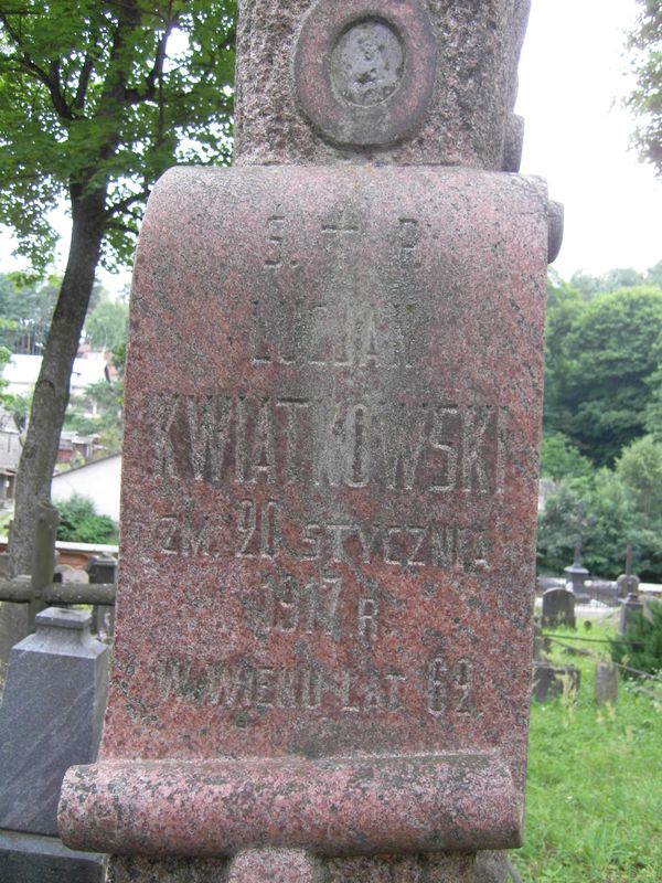 Fragment of Lucjan Kwiatkowski's tombstone, Ross Cemetery in Vilnius, as of 2013.