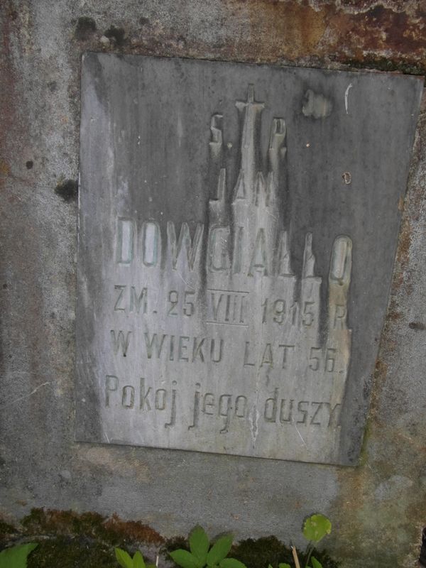 Inscription on the gravestone of Jan Dowgiałło, Na Rossie cemetery in Vilnius, as of 2013