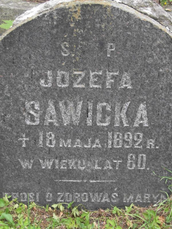 Fragment of Jozefa Sawicka's gravestone, Ross cemetery in Vilnius, as of 2013.