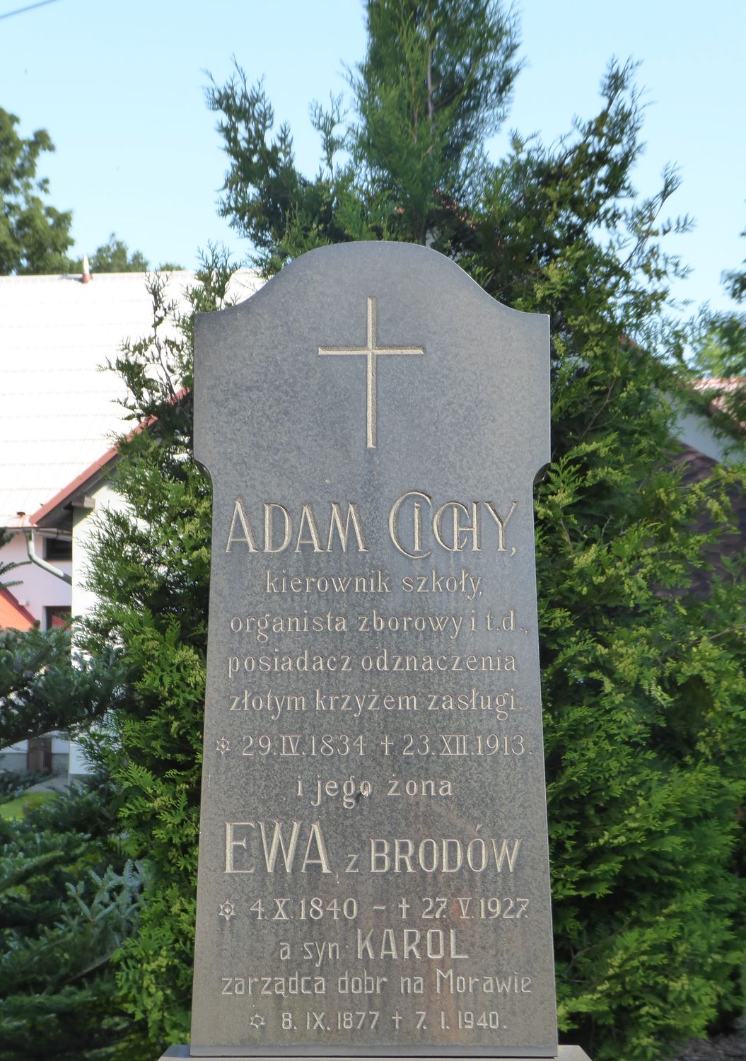 Fragment of the tomb of Adam Cichy, Ewa Cichy, Karol Cichy and Ewa Jurczkowa from the cemetery of the Czech part of Těšín Silesia, as of 2022.