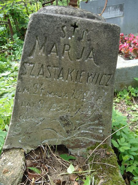 Inscription on the gravestone of Maria Szastakiewicz, Rossa cemetery in Vilnius, as of 2013