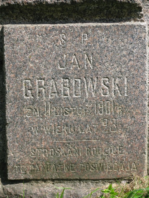 Tombstone of Jan Grabowski, Na Rossie cemetery in Vilnius, as of 2013