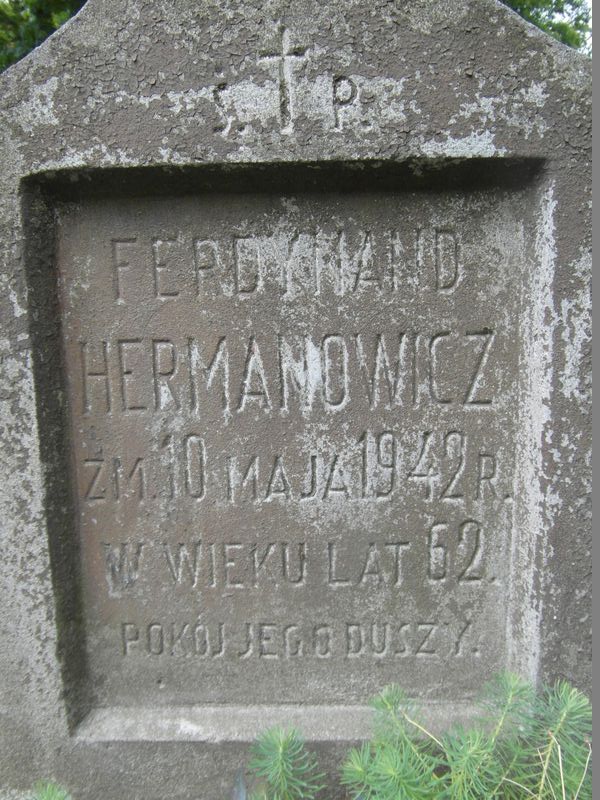 Fragment of Ferdinand Hermanowicz's tombstone, Ross Cemetery in Vilnius, 2014 state