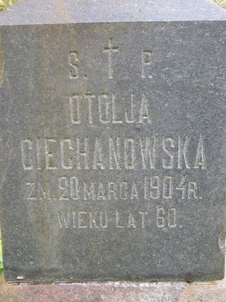 Fragment nagrobka Otylii Ciechanowskiej, cmentarz na Rossie w Wilnie, stan z 2013