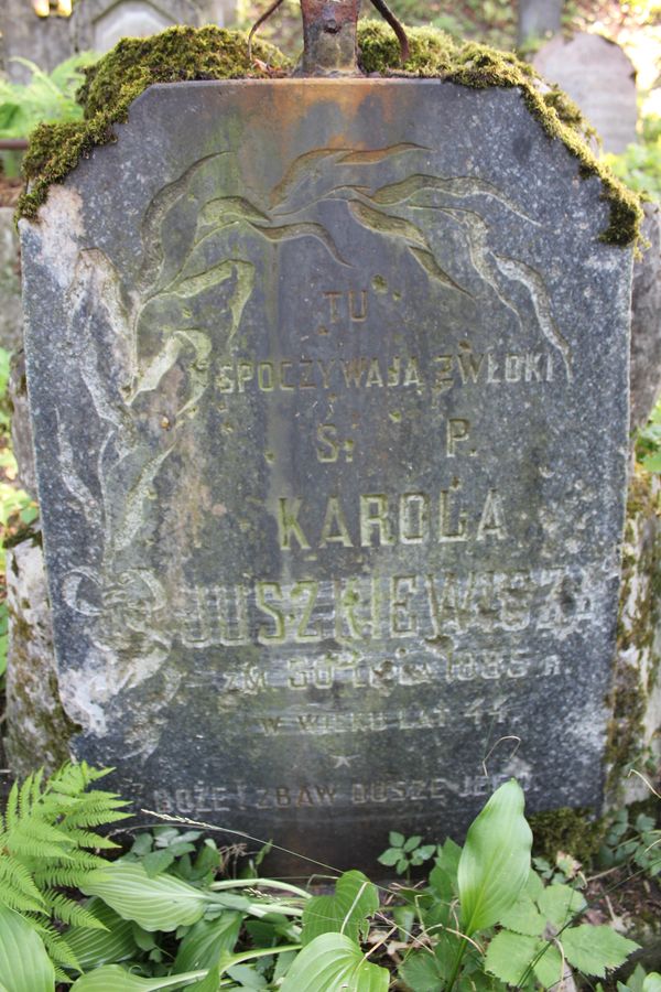 Inscription on the gravestone of Karol Yushkevich, Na Rossie cemetery in Vilnius, as of 2013