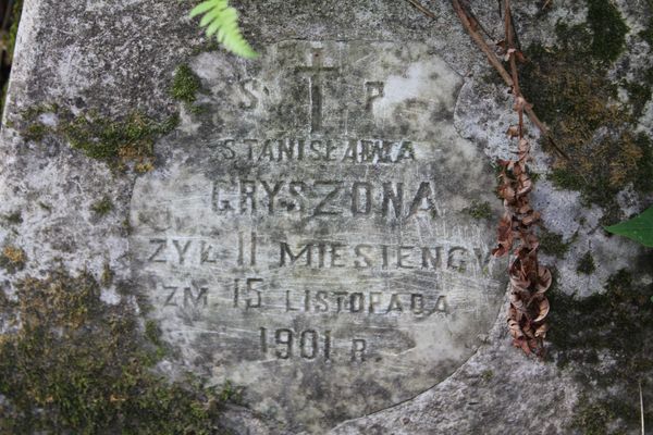 Inscription on the gravestone of Stanisław Gryszon, Na Rossie cemetery in Vilnius, as of 2013