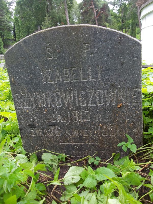 Fragment nagrobka Izabelii Szymankowicz, cmentarz na Rossie w Wilnie, stan z 2014