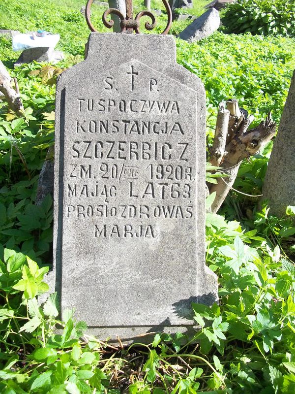 Fragment nagrobka Konstancji Szczerbicz, cmentarz na Rossie w Wilnie, stan z 2014