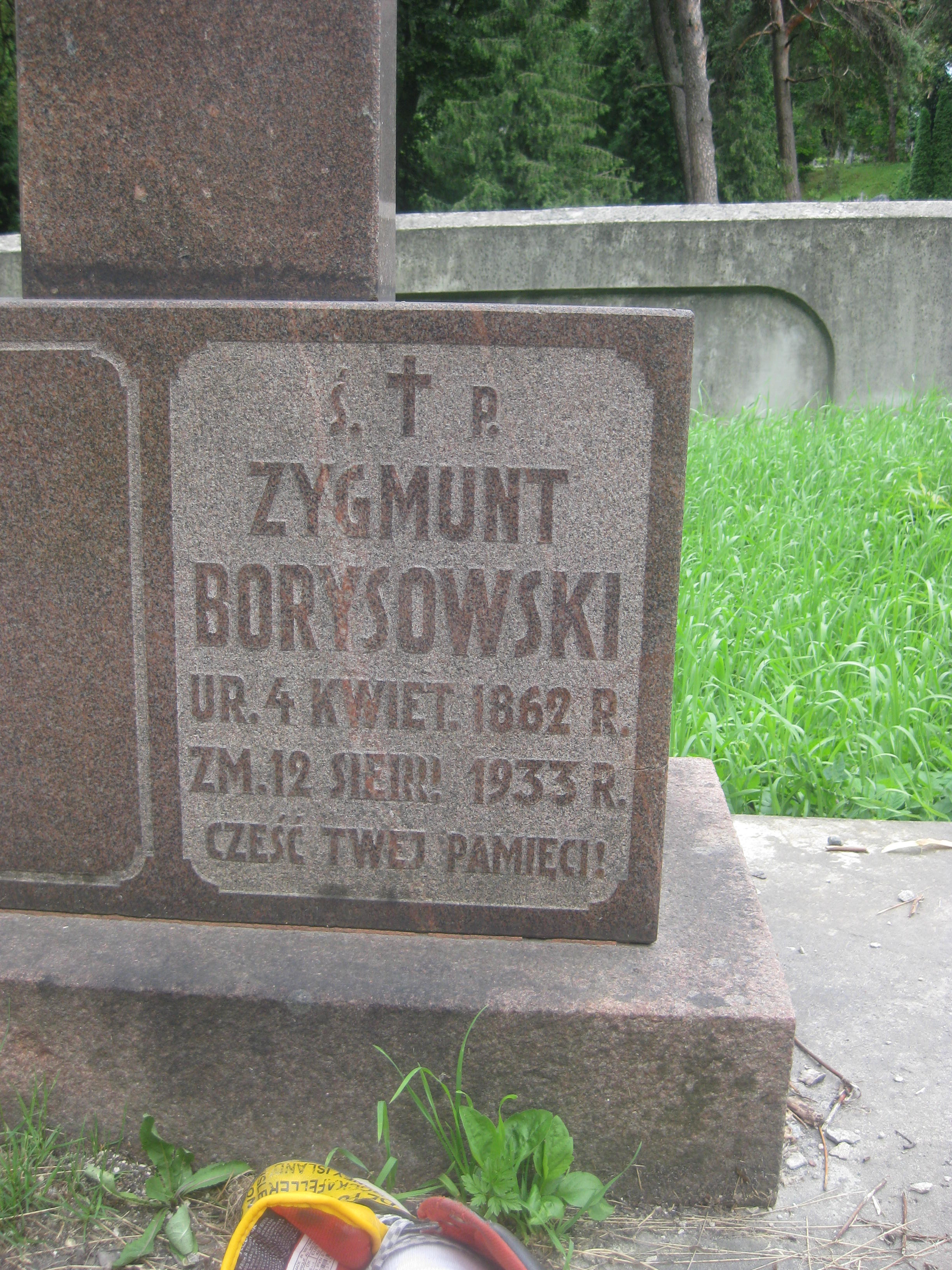 Fragment nagrobka Zygmunta Boryskowskiego, cmentarz na Rossie w Wilnie, stan z 2013