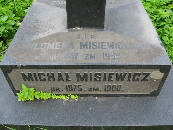 Inscription from the tombstone of the Misievich family, Na Rossie cemetery in Vilnius, as of 2013