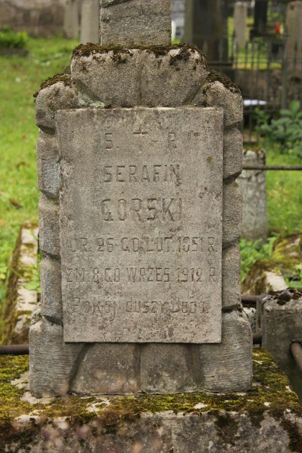 Fragment of Serafin Gorski's tombstone, Na Rossie cemetery in Vilnius, as of 2013.