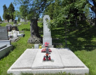 Grób oznaczony dwuspadowym obeliskiem z krzyżem i głową Chrystusa, otoczony trzema płytami kamiennymi. Środkowa płyta jest szersza i wypukła. Widoczne inskrypcje na obelisku i cokole.