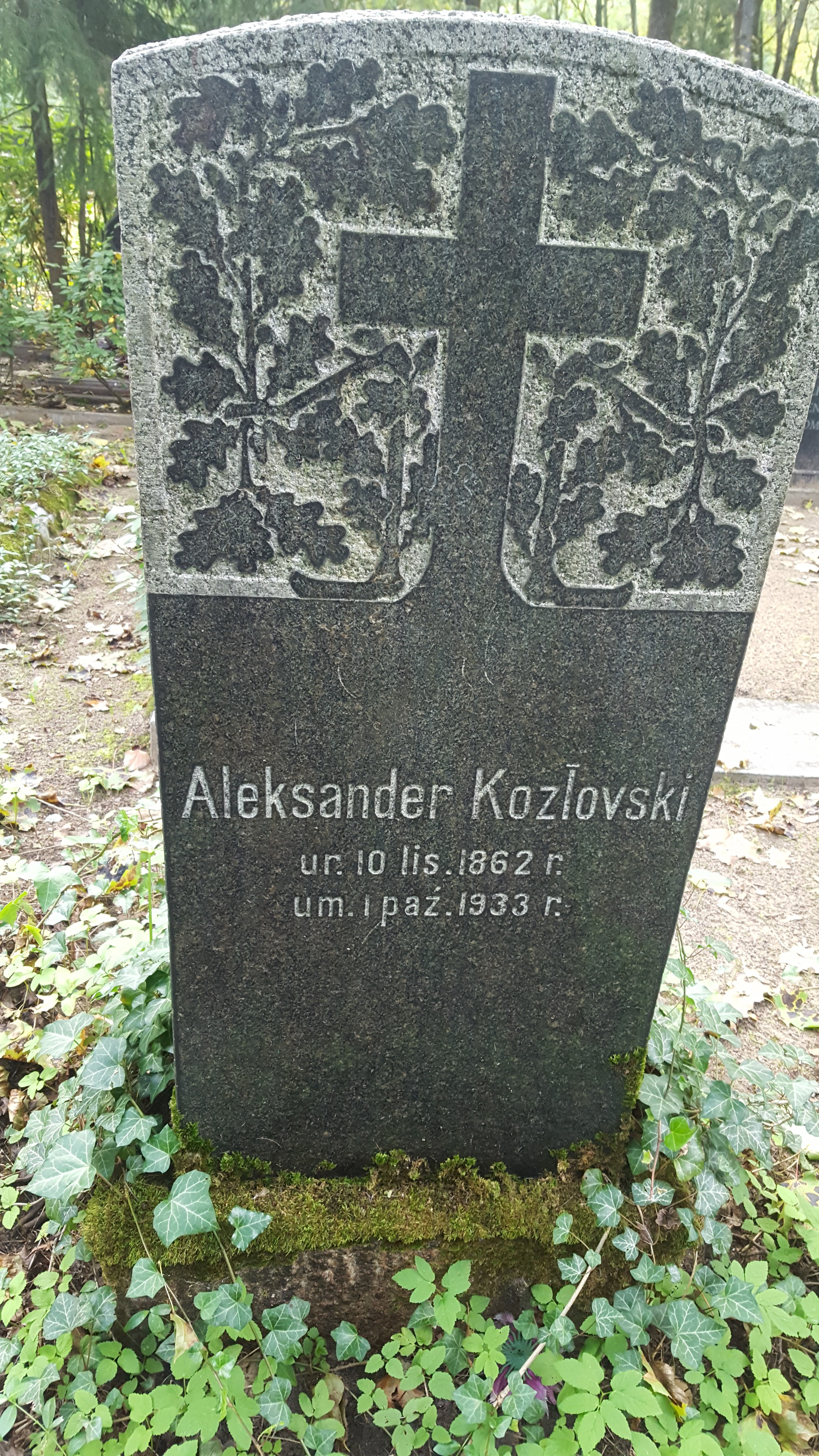 Tombstone of Alexander Kozlowski, St Michael's cemetery in Riga, as of 2021.