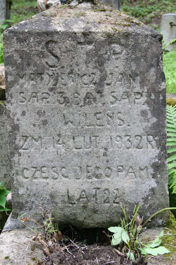 Inscription on the gravestone of Jan Matyevich, Ross Cemetery in Vilnius, as of 2013