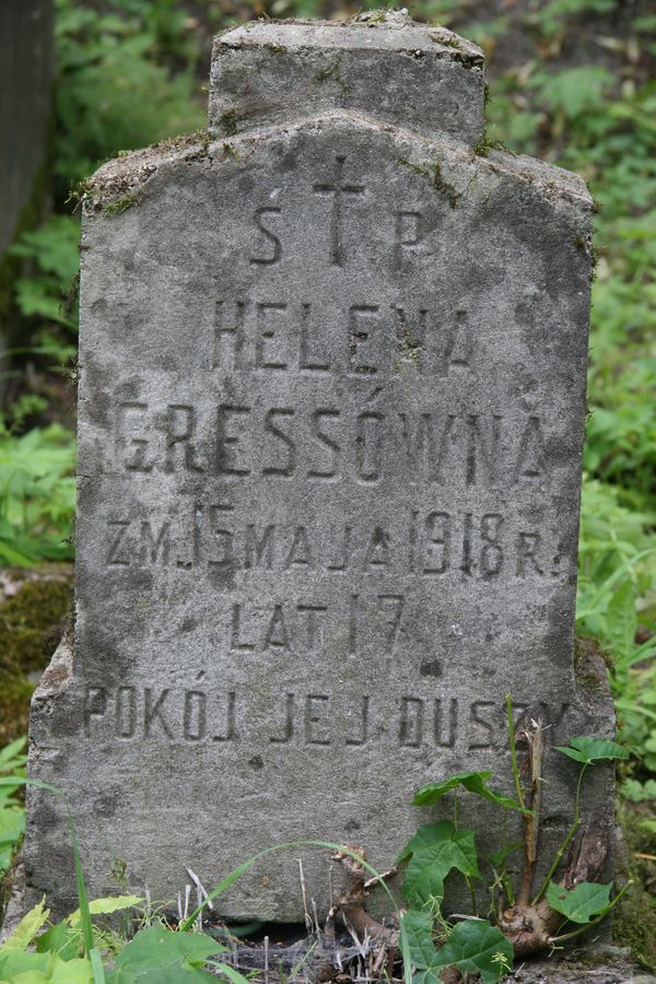 Inskrypcja na nagrobku Heleny Gress, cmentarz na Rossie w Wilnie, stan z 2013