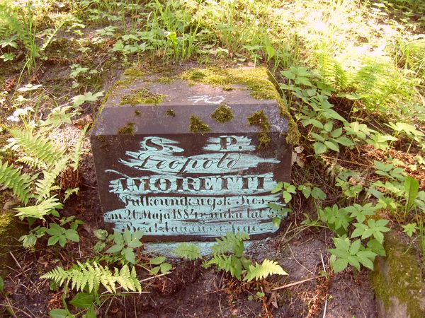 Inskrypcja nagrobka Leopolda i Katarzyny Amorettich, cmentarz Na Rossie w Wilnie, stan z 2012