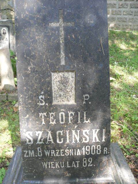 Fragment nagrobka Teofila i Teofila Szacińskich, cmentarz na Rossie w Wilnie, stan z 2013