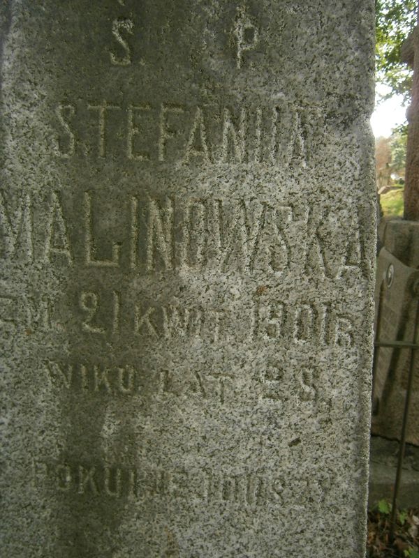 Inskrypcja nagrobka Stefanii Malinowskiej, cmentarz Na Rossie w Wilnie, stan z 2013