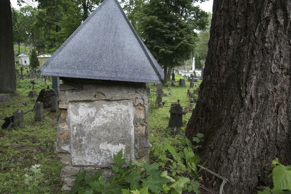 Fragment nagrobka Aleksandry i Piotra Olszanowskich, cmentarz Na Rossie w Wilnie, stan z 2013 r.