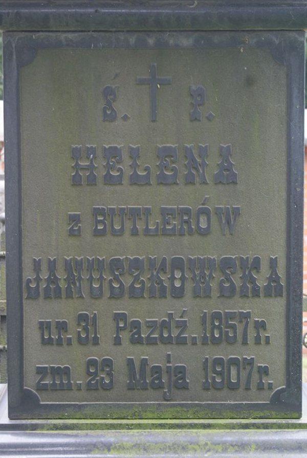 Fragment nagrobka Heleny Januszkowskiej, cmentarz na Rossie, stan z 2013 roku
