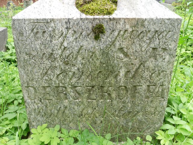 Tombstone of Dominik Derszkoff, inscription, Ross Cemetery in Vilnius, pre 2013