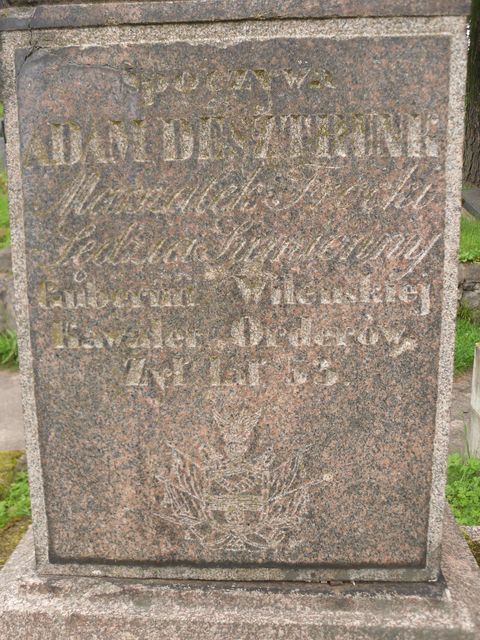Tombstone of Adam Desztrunk, fragment with inscription, Ross Cemetery in Vilnius, state before 2013