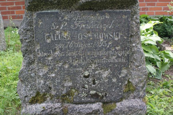 Fragment of the gravestone of Franciszek Galusz-Ostrowski, Ross cemetery, as of 2013