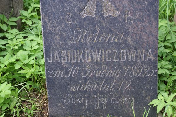 Fragment nagrobka Heleny Jasiukiewiczówny, cmentarz na Rossie w Wilnie, stan z 2013 r.
