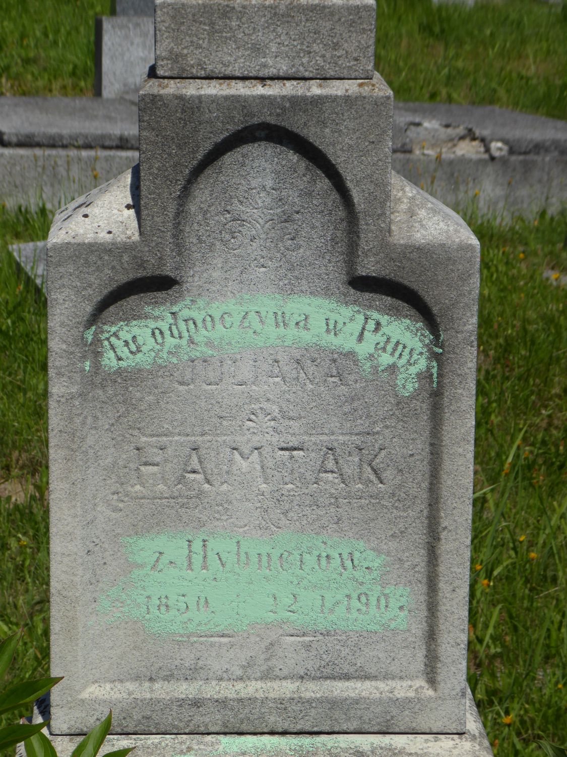 Fragment of a gravestone of Juliana Hamtak from the cemetery of the Czech part of Těšín Silesia, as of 2022.