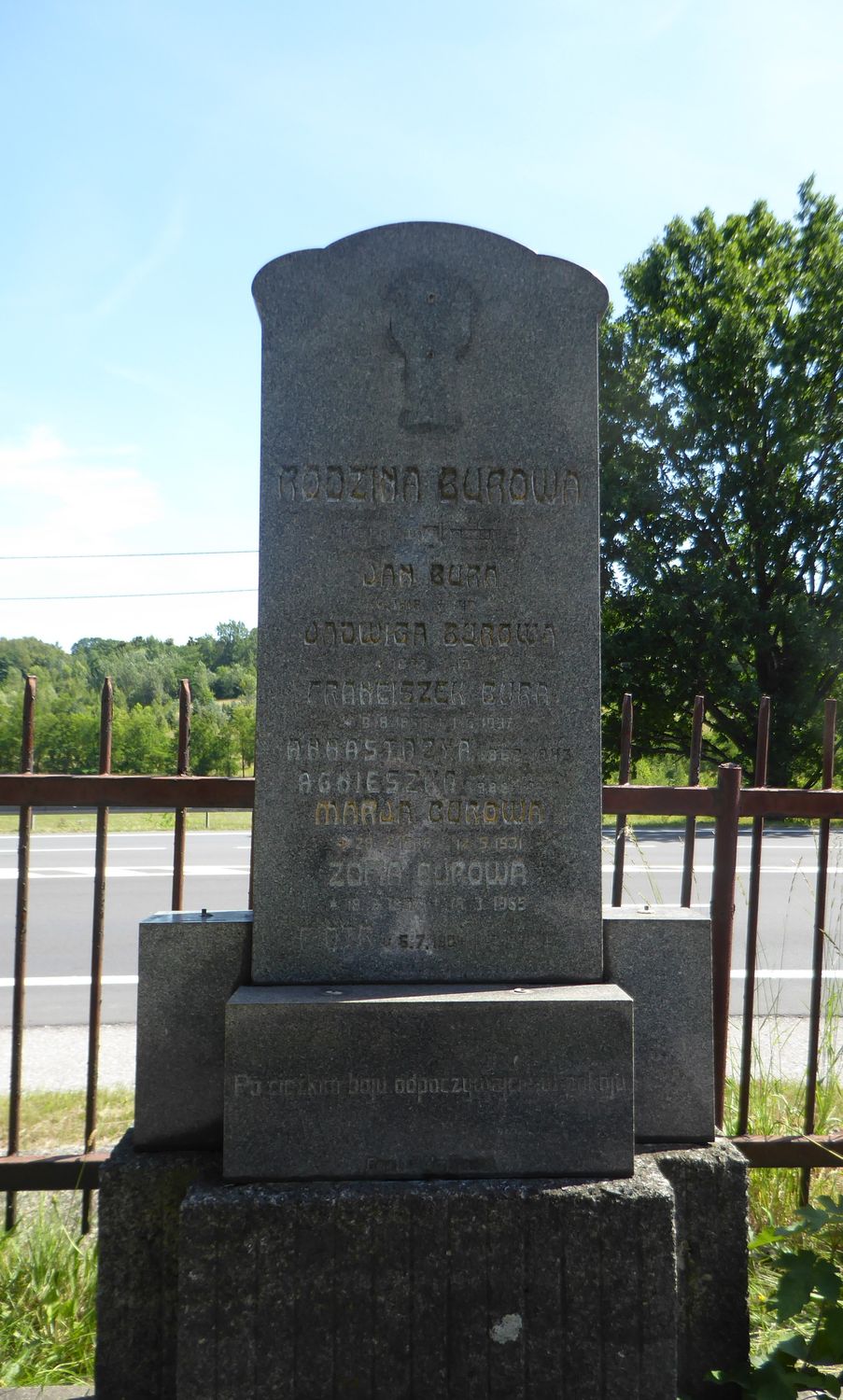Fragment of a tombstone of the Burová family from the cemetery of the Czech part of Těšín Silesia, as of 2022.