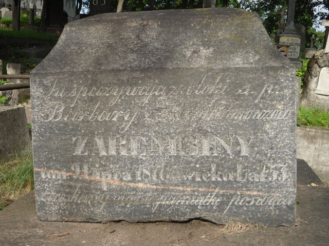 Tombstone of Barbara Zaręba, inscription, Rossa cemetery in Vilnius, state before 2013