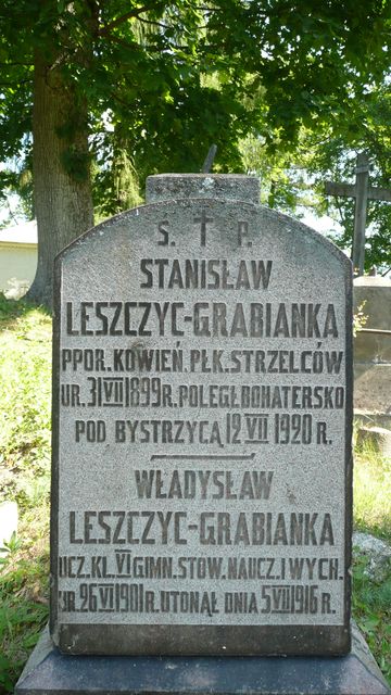 Nagrobek Stanisława i Władysława Leszczyc-Grabianka, fragment z inskrypcją, cmentarz na Rossie w Wilnie, stan przed 2013