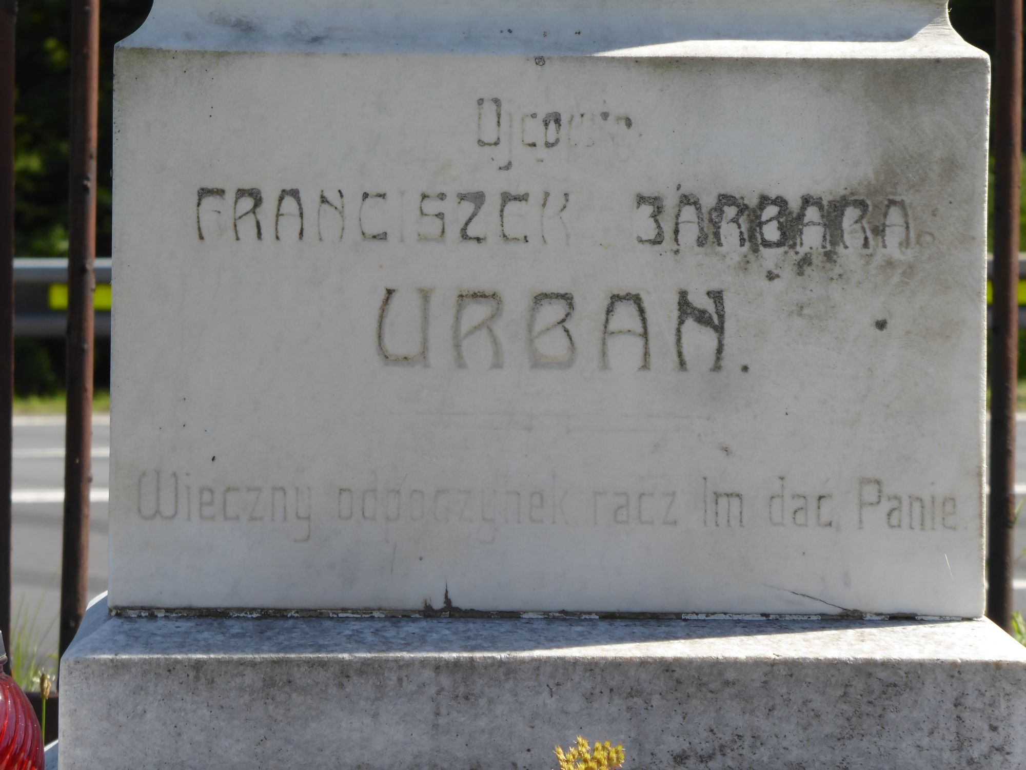 Fragment of the tombstone of Wawrzyczek, František and Barbara Urban from the cemetery of the Czech part of Těšín Silesia, as of 2022.