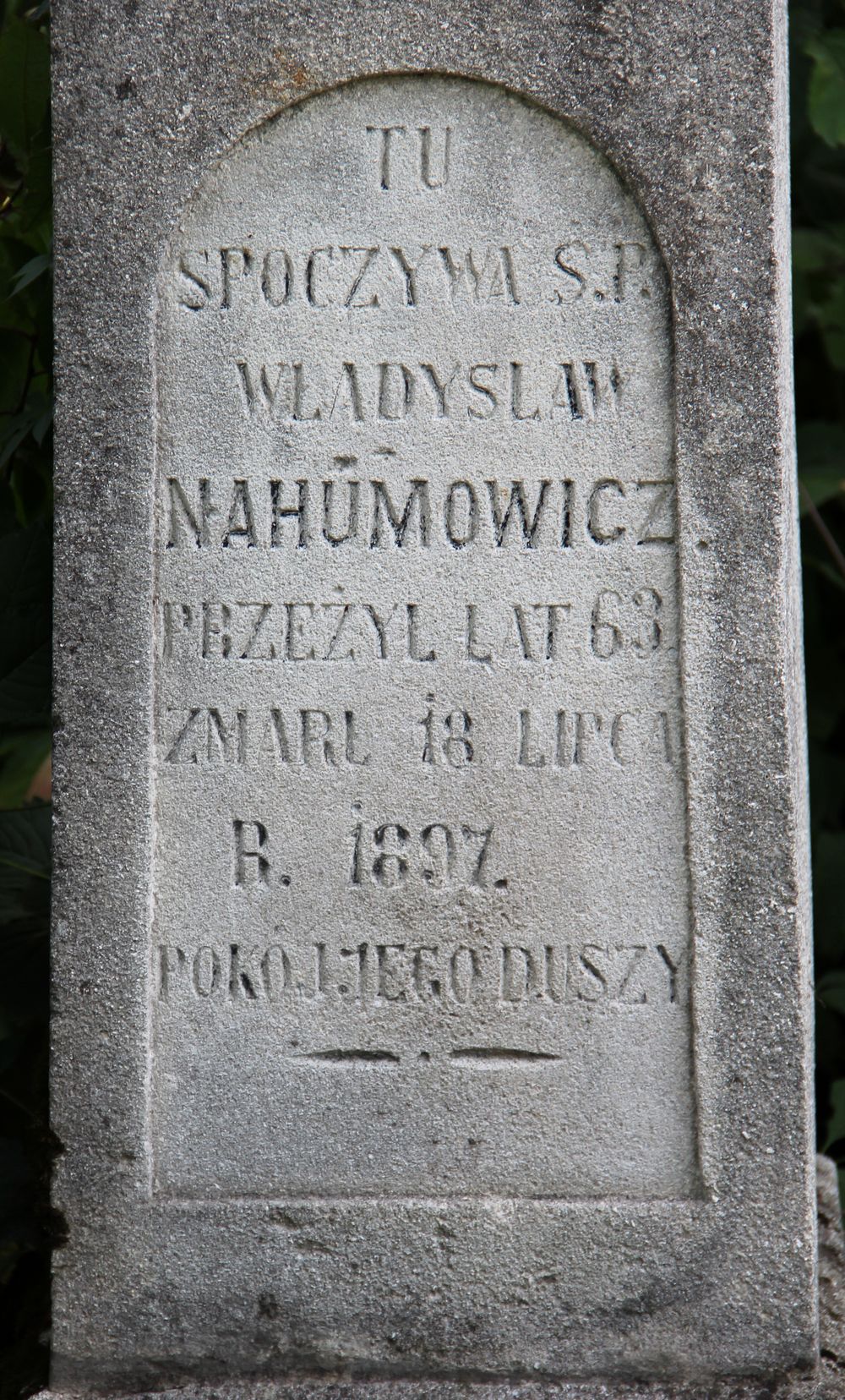 Fragment of the tombstone of Wladyslaw Nahumovich, Ternopil cemetery, state of 2016