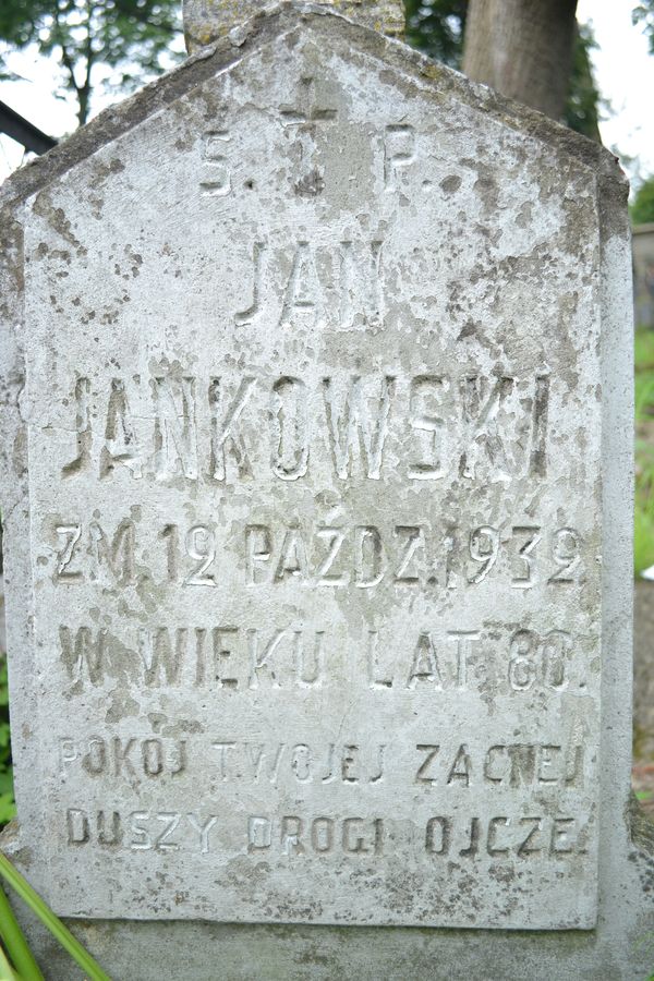 Inskrypcja na nagrobku Jana Jankowskiego, cmentarz na Rossie w Wilnie, stan z 2013